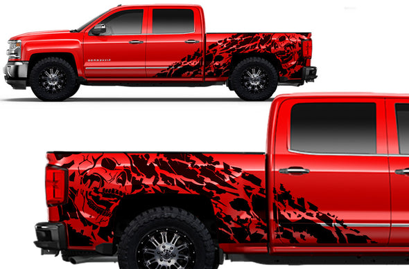 Chevy Chevrolet  Silverado 2014 2015 2016 2017 Truck Decal Vinyl Graphics Black Skull Design