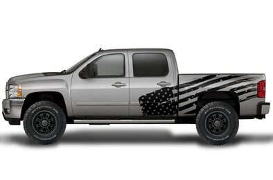 Chevy Chevrolet  Silverado 2008 2009 2010 2011 2012 2013 Truck Decal Vinyl Graphics Black American Flag Design