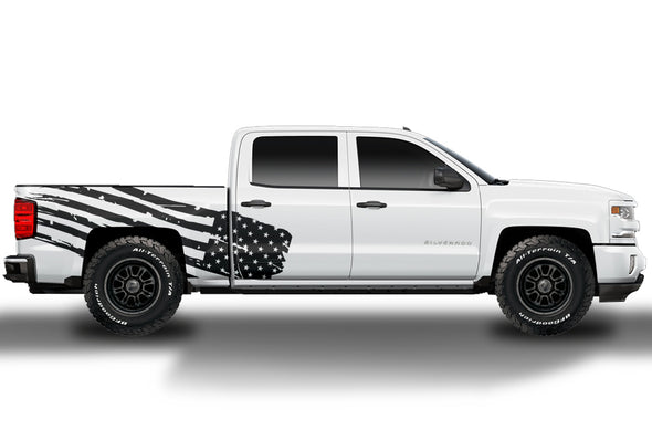 Chevy Chevrolet  Silverado 2014 2015 2016 2017 Truck Decal Vinyl Graphics Black American Flag Design